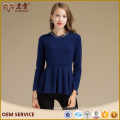 Wholesales New Designs Blue Round Neck Pullover Cashmere Blend Sweater In China